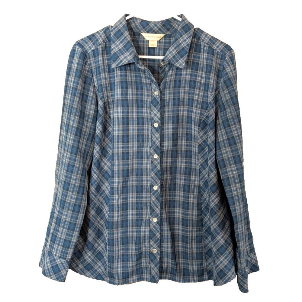 Christopher & Banks Women's LARGE Plaid Long Sleeve Button Up Shirt Country